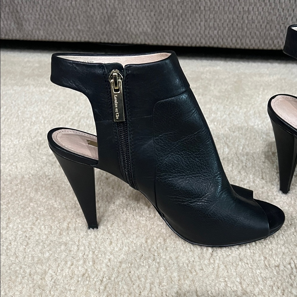 Louise et Cie Black Leather Peep-Toe Heeled Boots